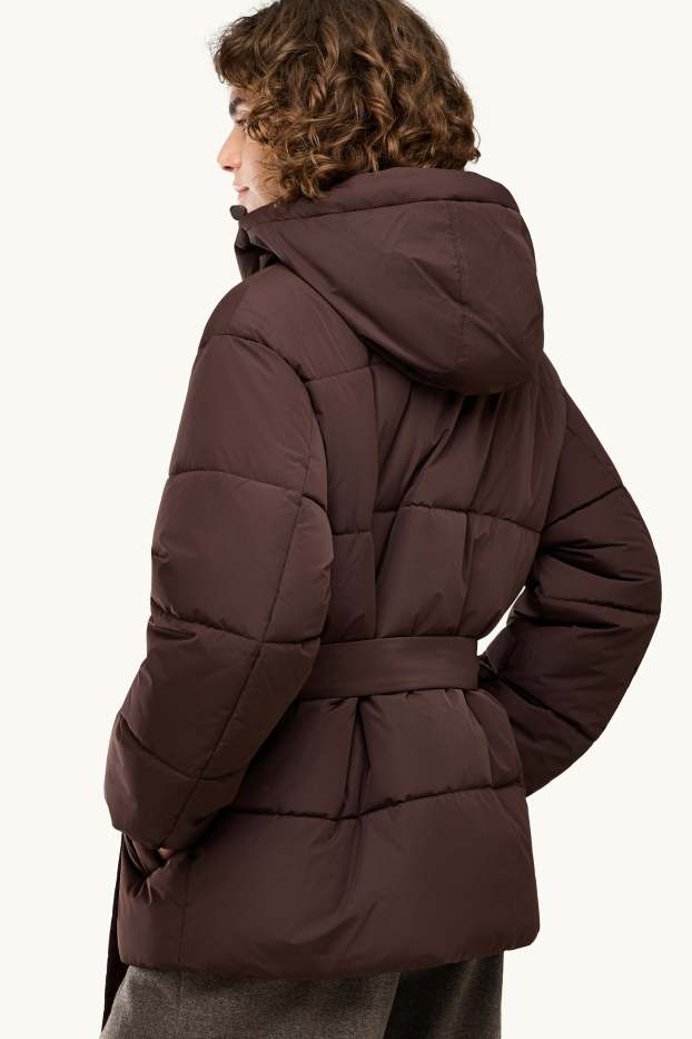 Damen - Steppjacke mit Gürtel - gefüttert - wasserabweisend - dunkelbraun
