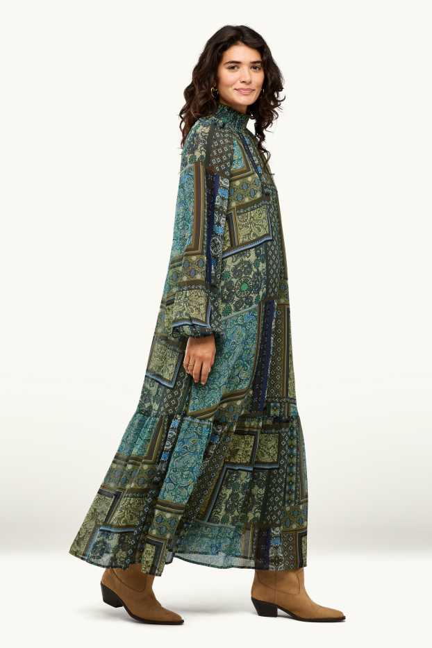 Women - Set - A-line dress and slip - 2 piece - blue / dark green
