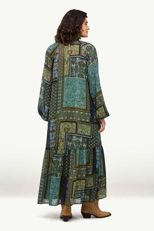 Women - Set - A-line dress and slip - 2 piece - blue / dark green