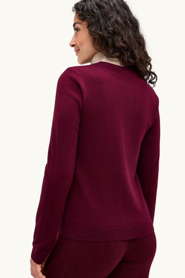 Dames - Gebreid vest van kasjmier - bordeaux