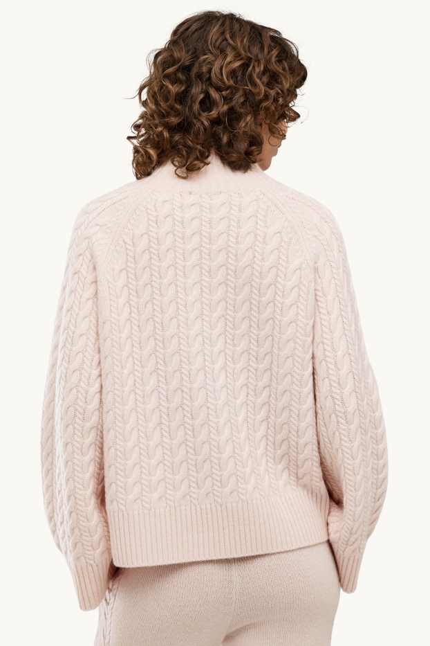 Femmes - Pull à col roulé en cachemire mélangé - laine mélangée - rose tendre