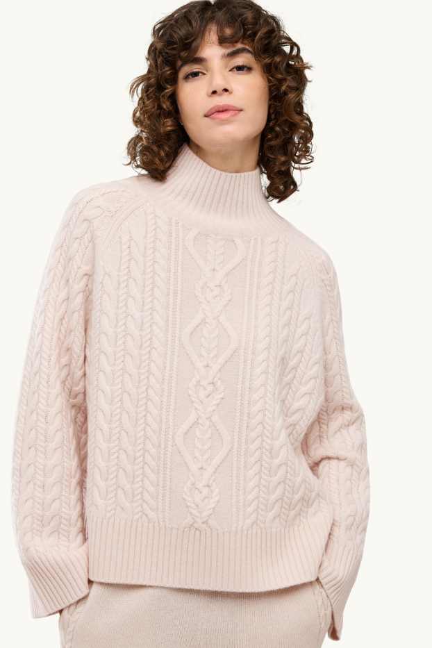 Femmes - Pull à col roulé en cachemire mélangé - laine mélangée - rose tendre
