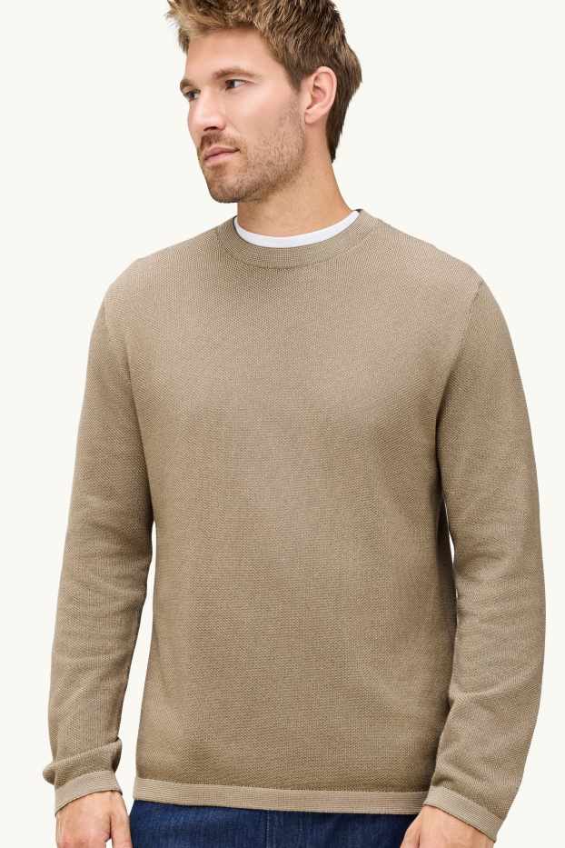 Men - Jumper - textured - beige