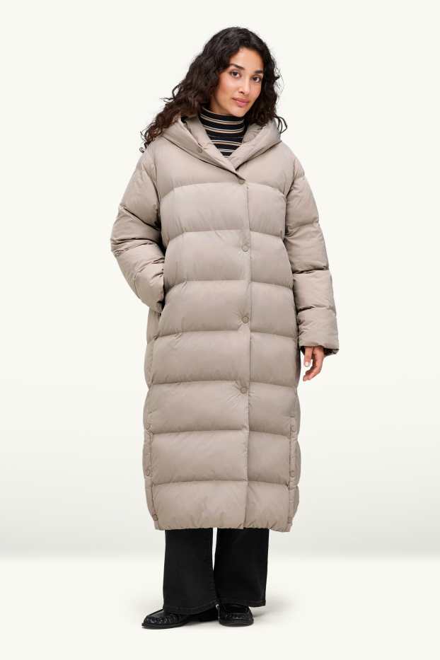 Donna - Cappotto trapuntato con cappuccio - foderato - idrorepellente - beige