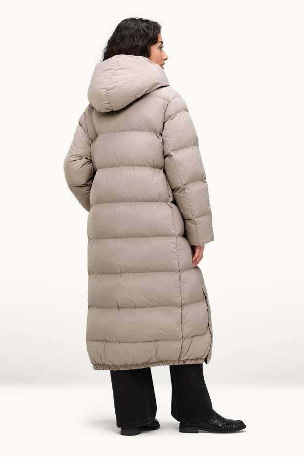 Donna - Cappotto trapuntato con cappuccio - foderato - idrorepellente - beige