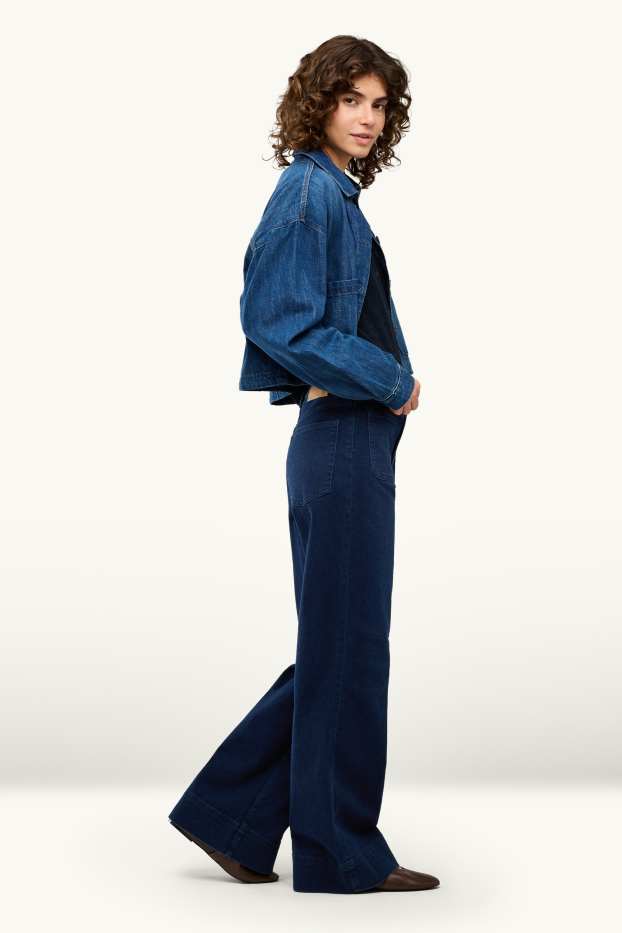 Damen - Wide Leg Jeans - Mid Waist - dunkeljeansblau