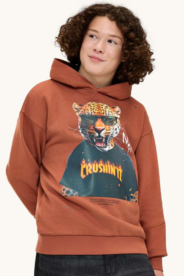 Kinderen: jongens - Luipaard - hoodie - roestbruin