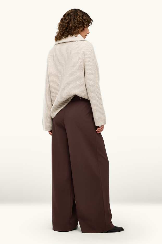 Damen - Stoffhose - High Waist - Wide Leg - braun