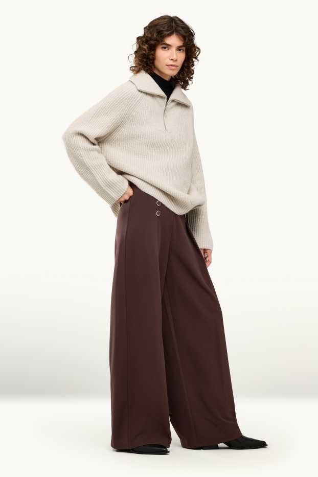 Damen - Stoffhose - High Waist - Wide Leg - braun