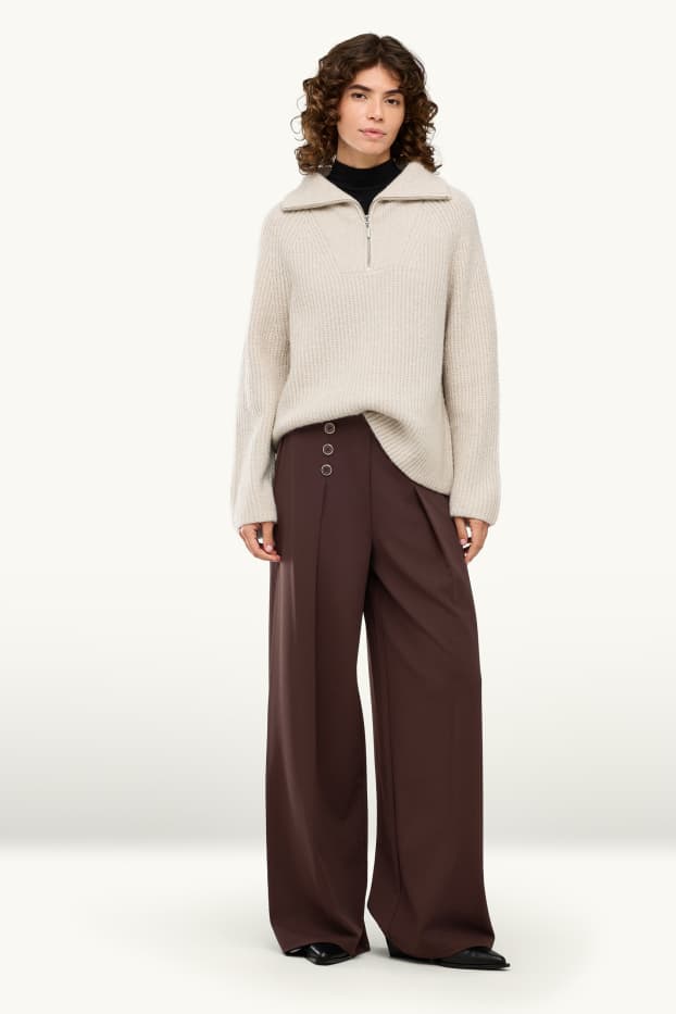 Damen - Stoffhose - High Waist - Wide Leg - braun