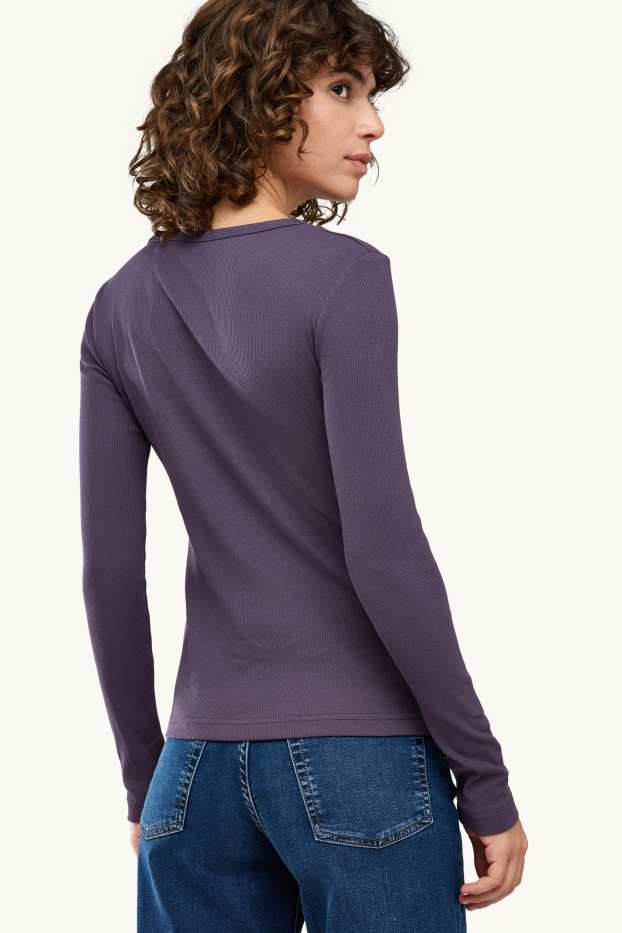 Women - Long sleeve top - slim fit - ribbed - violet