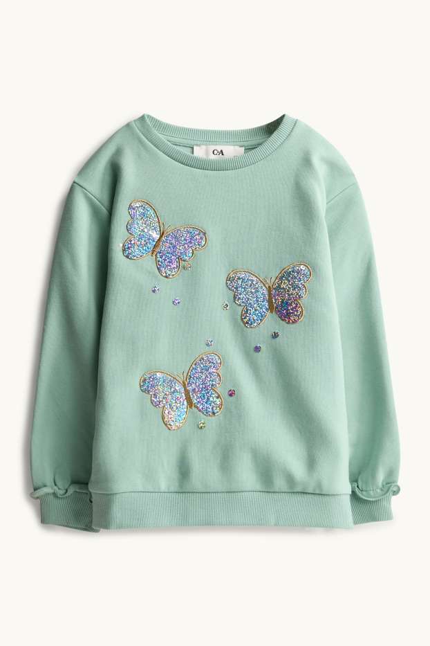 Kinder Mädchen - Schmetterling - Sweatshirt - Glanz-Effekt - grün