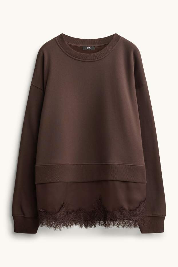 Damen - Sweatshirt - 2-in-1-Look - dunkelbraun