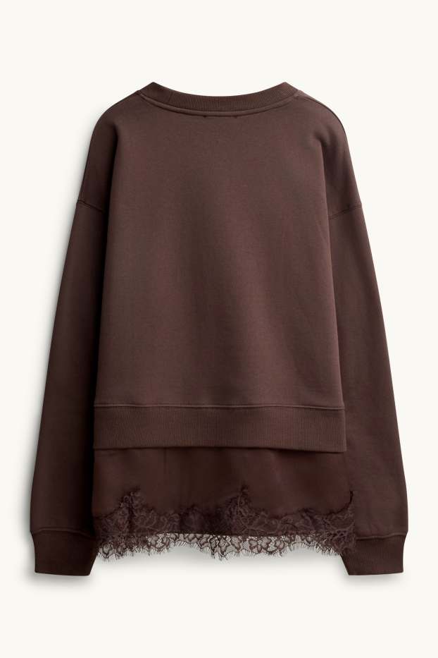 Damen - Sweatshirt - 2-in-1-Look - dunkelbraun