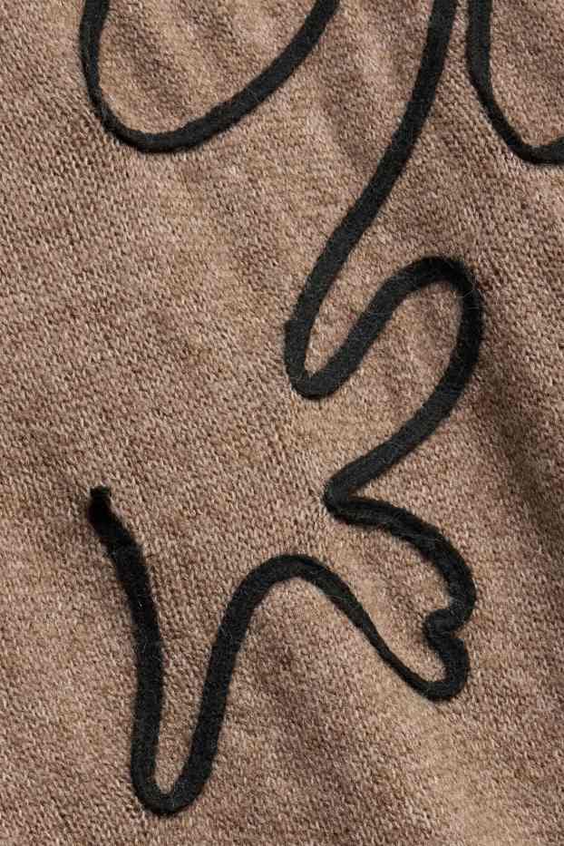 Women - Knitted dress - straight fit - floral - beige