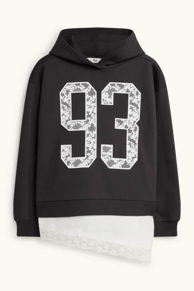 Kinder Mädchen - Hoodie - 2-in-1-Look - dunkelgrau / weiß