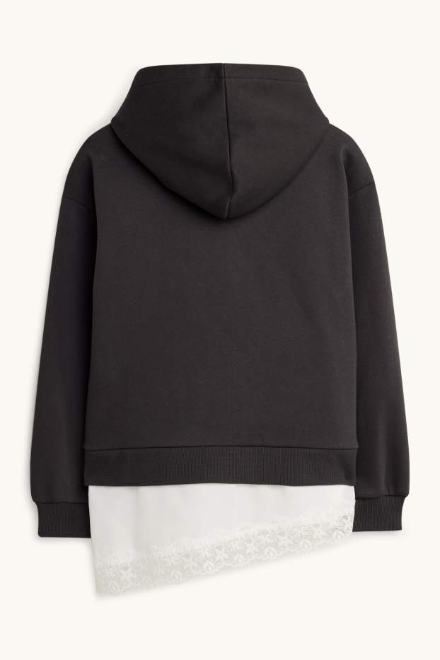 Kinder Mädchen - Hoodie - 2-in-1-Look - dunkelgrau / weiß
