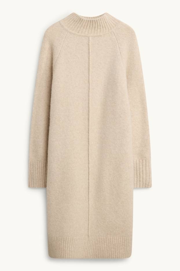 Women - Knitted dress - straight fit - light beige