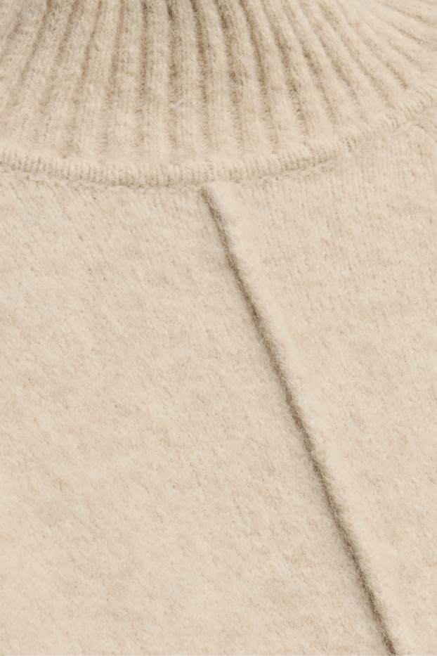 Women - Knitted dress - straight fit - light beige