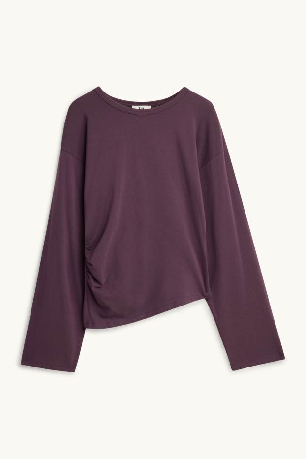 Femei - Tricou cu mânecă lungă - slim fit - bordo