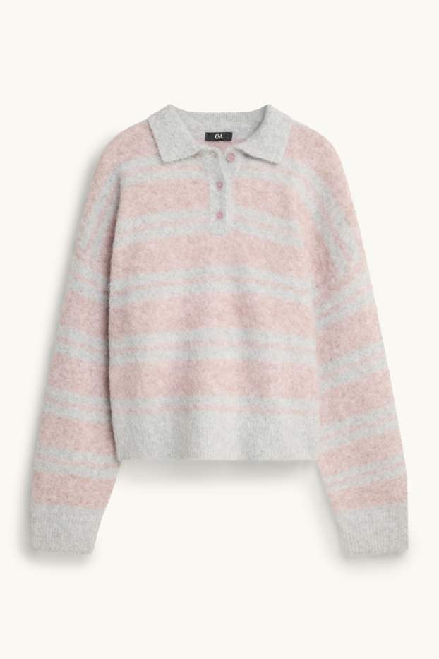 Women - Jumper - striped - gray / pink