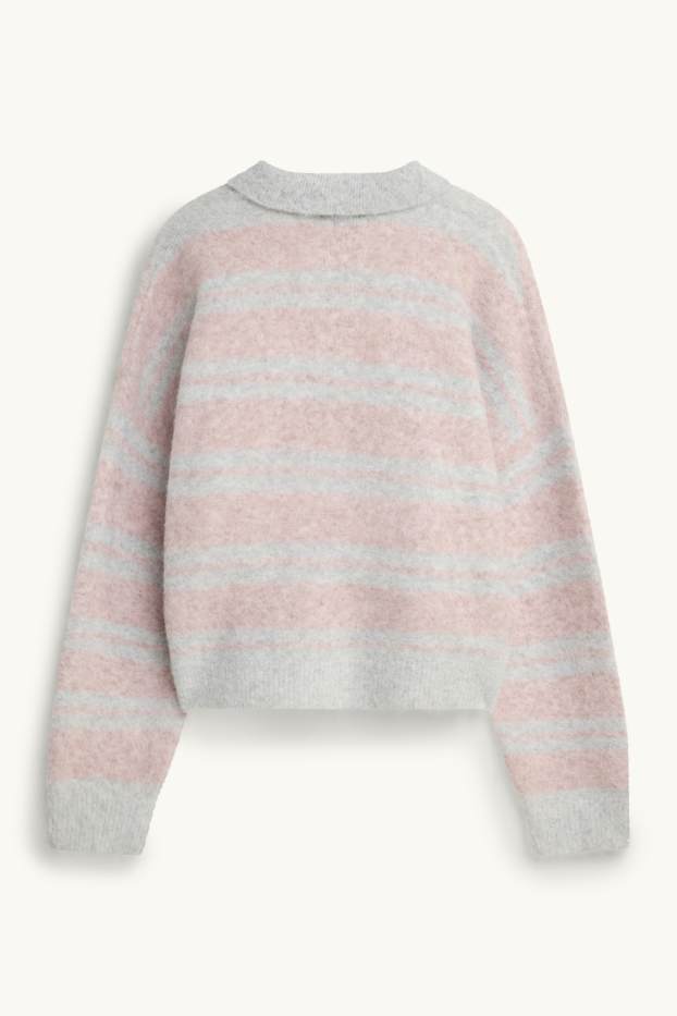 Women - Jumper - striped - gray / pink