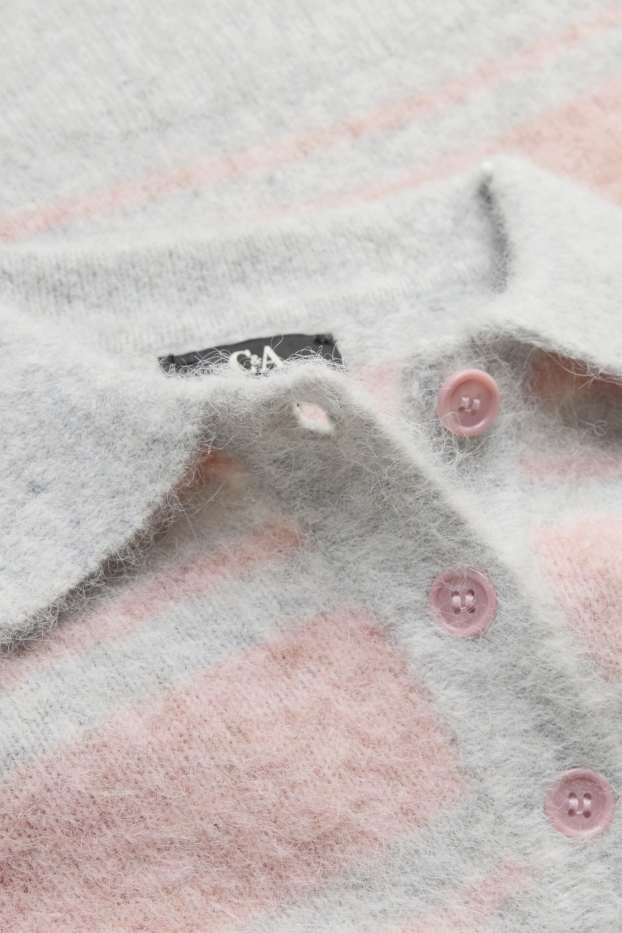 Women - Jumper - striped - gray / pink