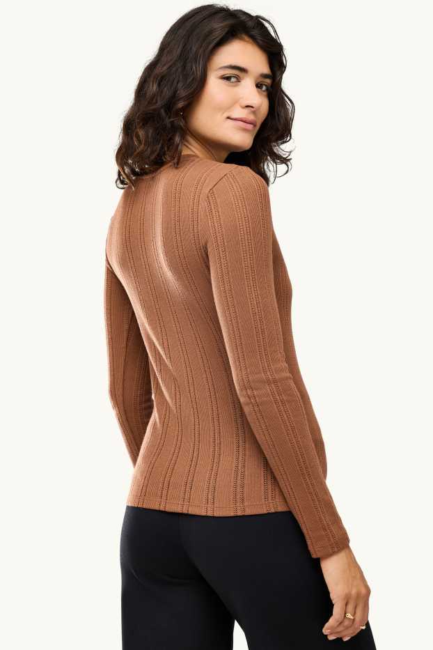 Donna - Maglia a maniche lunghe - regular fit - tessuto tramato - marrone