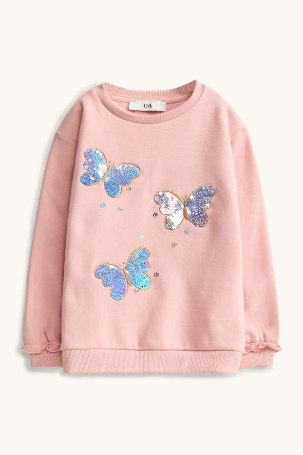 Kinder Mädchen - Schmetterling - Sweatshirt - Glanz-Effekt - rosa