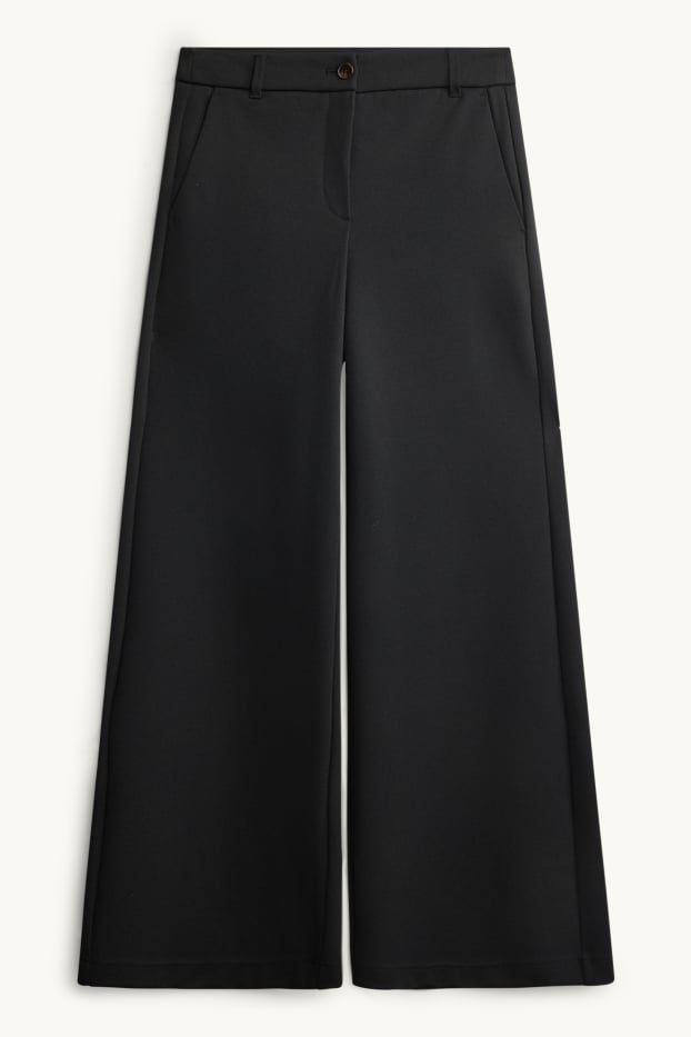 Damen - Stoffhose - High Waist - Wide Leg - strukturiert - schwarz