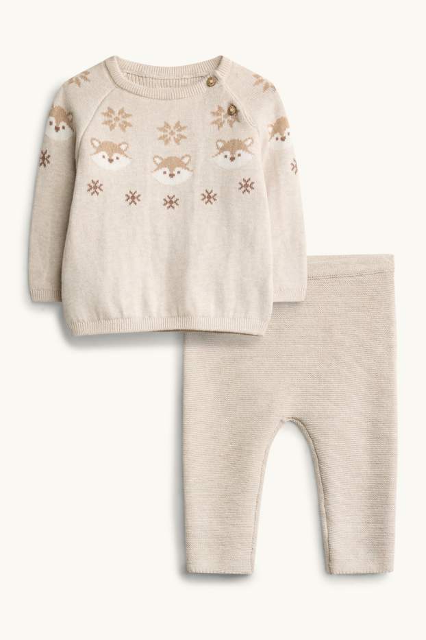 Baby Boys - Fox and snowflakes - newborn outfit - 2 piece - beige / brown