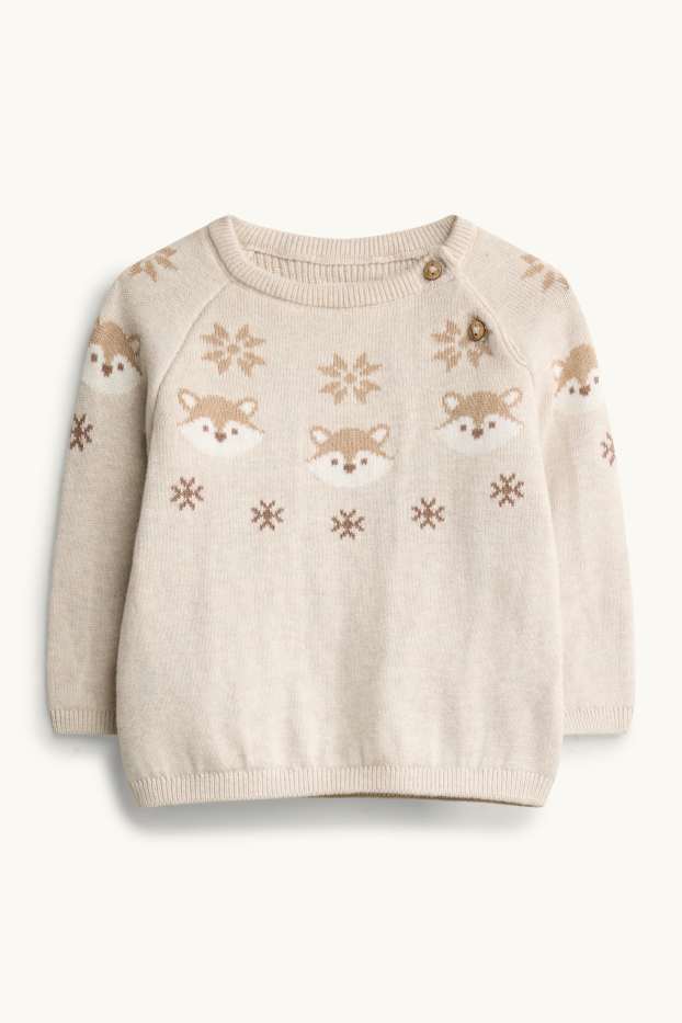 Baby Boys - Fox and snowflakes - newborn outfit - 2 piece - beige / brown