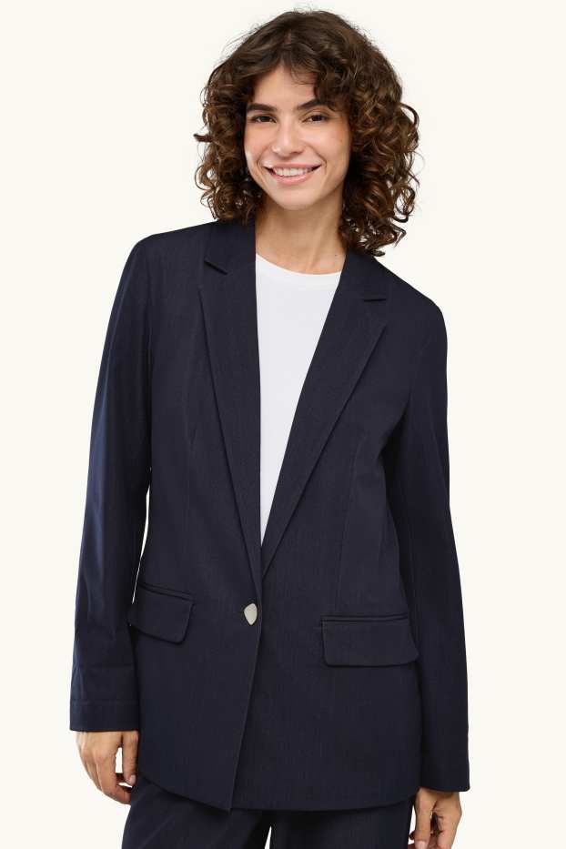 Femmes - Blazer long - relaxed fit - bleu foncé