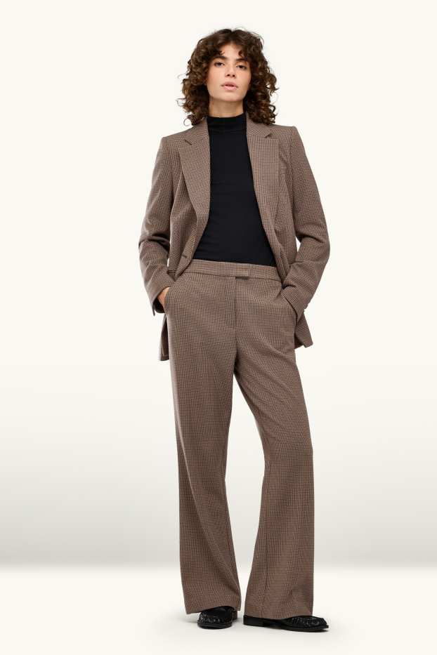 Dona - Pantalons formals - mid waist - wide leg - amb motiu - marró / blau fosc