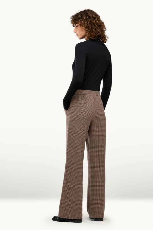Dona - Pantalons formals - mid waist - wide leg - amb motiu - marró / blau fosc