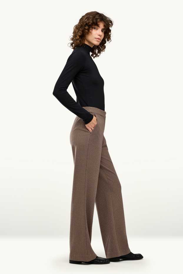 Dona - Pantalons formals - mid waist - wide leg - amb motiu - marró / blau fosc