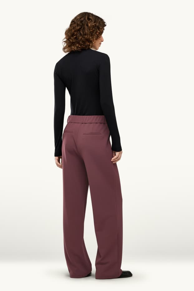 Femmes - Pantalon de bureau - mid waist - wide leg - bordeaux