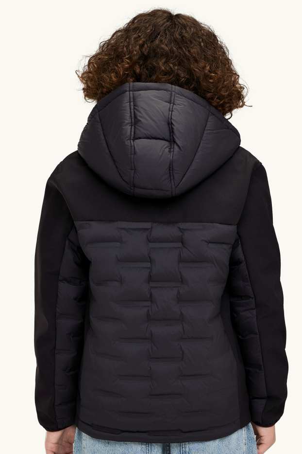 Children Boys - Softshell jacket with hood - water-repellent - black
