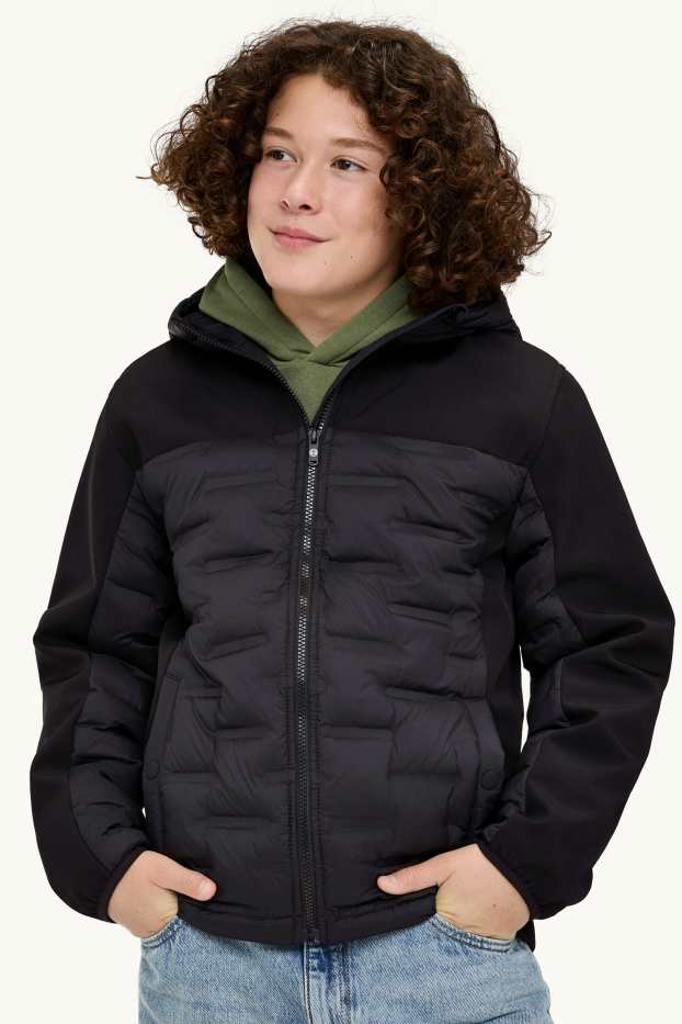 Children Boys - Softshell jacket with hood - water-repellent - black