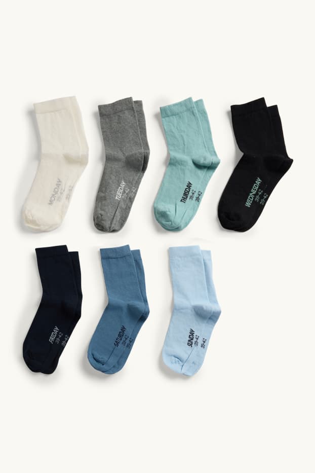 Dames - Set van 7 paar - sokken - blauw / grijs