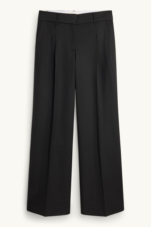 Dames - Pantalon - mid waist - wide leg - wolmix - zwart