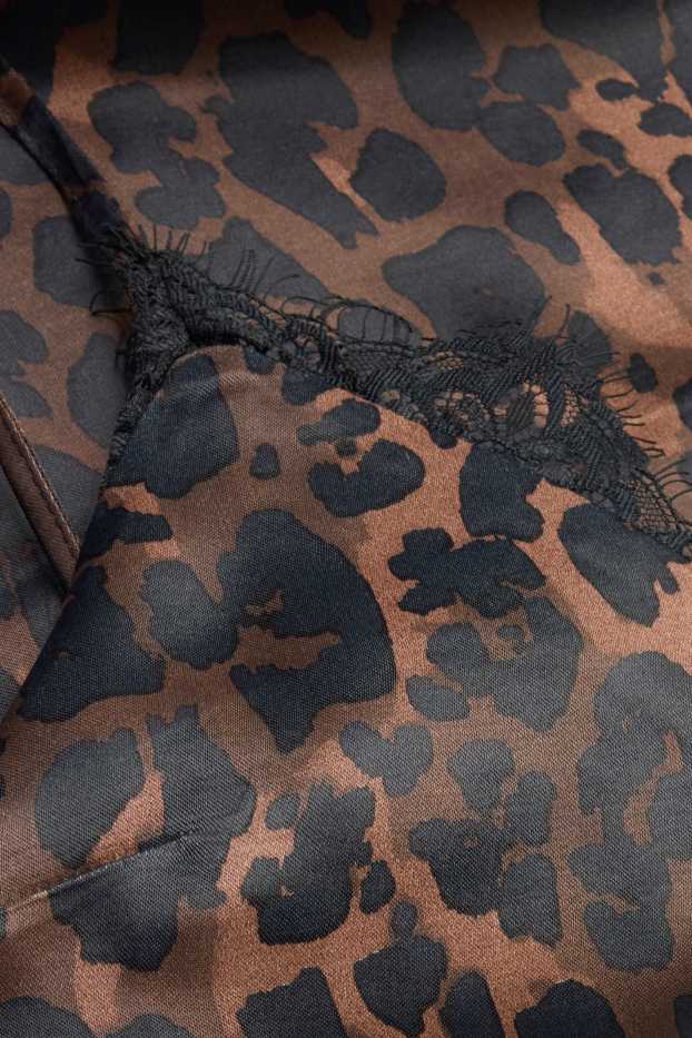 Damen - Crop Satin-Top - Leo-Print - braun