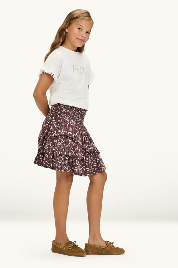 Enfants filles - Fleurs - jupe - marron