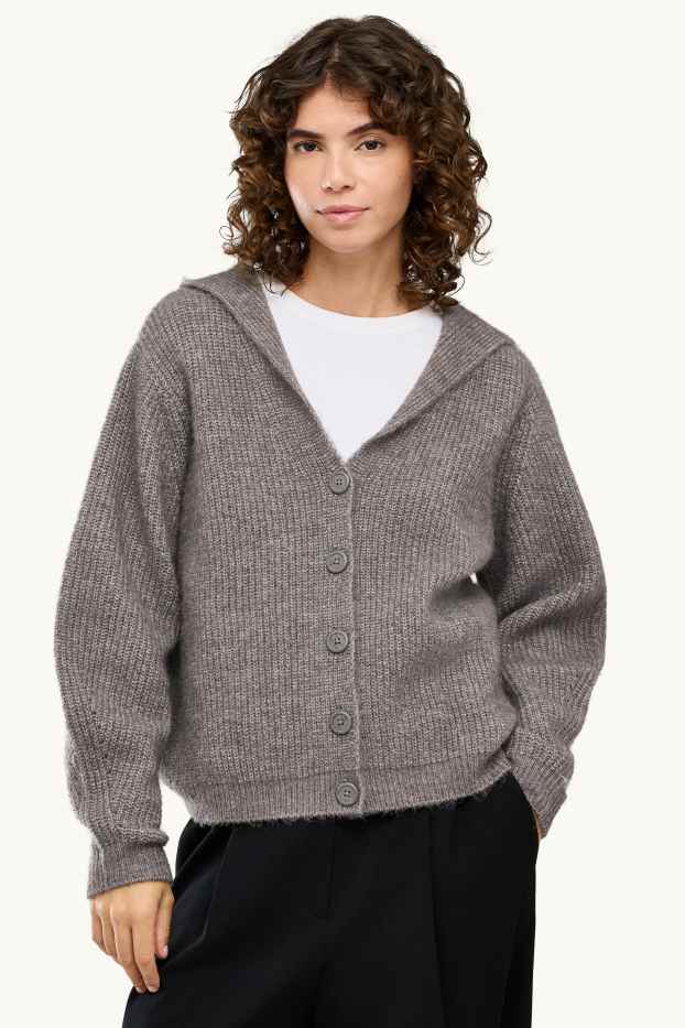 Women - Cardigan with hood - gray-brown