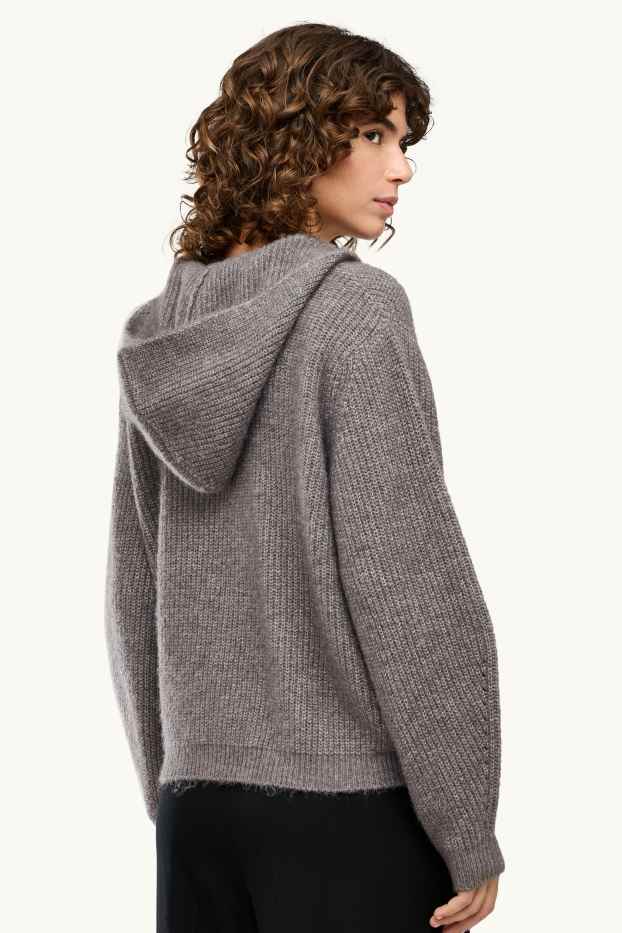 Women - Cardigan with hood - gray-brown