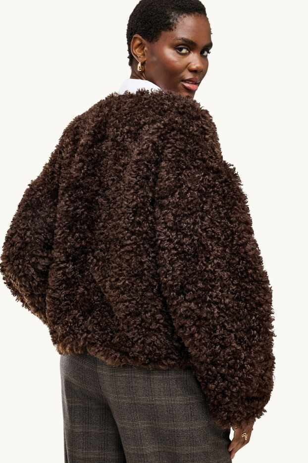 Women - Teddy fur jacket - dark brown