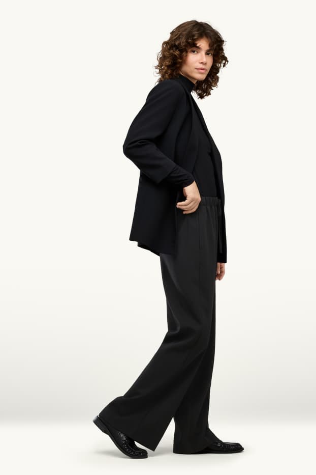 Femmes - Pantalon de bureau - mid waist - wide leg - noir