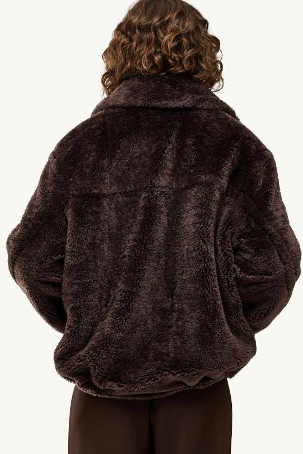 Femmes - Veste en imitation fourrure - doublée - marron foncé