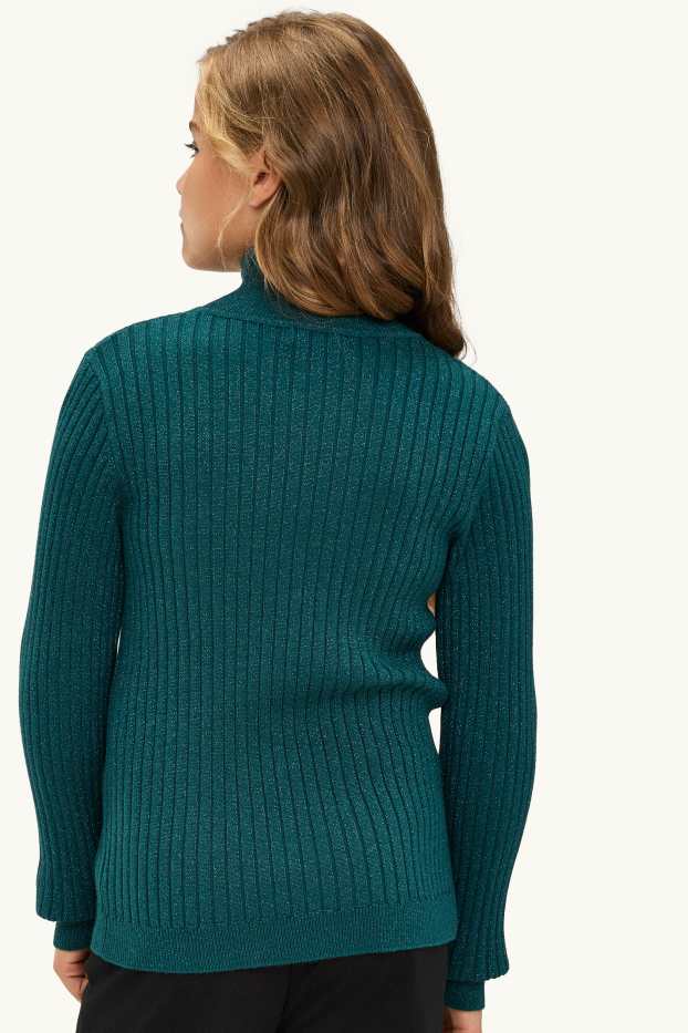 Enfants filles - Pull à col montant - côtelé - vert foncé