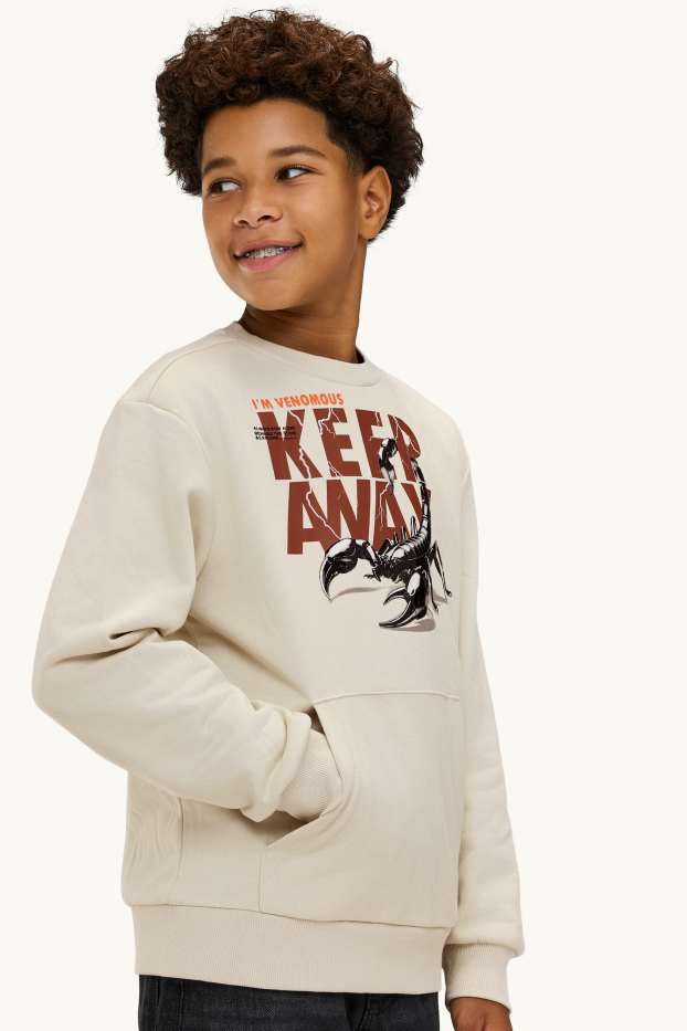 Kinderen: jongens - Set van 2 - schorpioen, wolf - hoodie en sweatshirt - bruin / crème wit